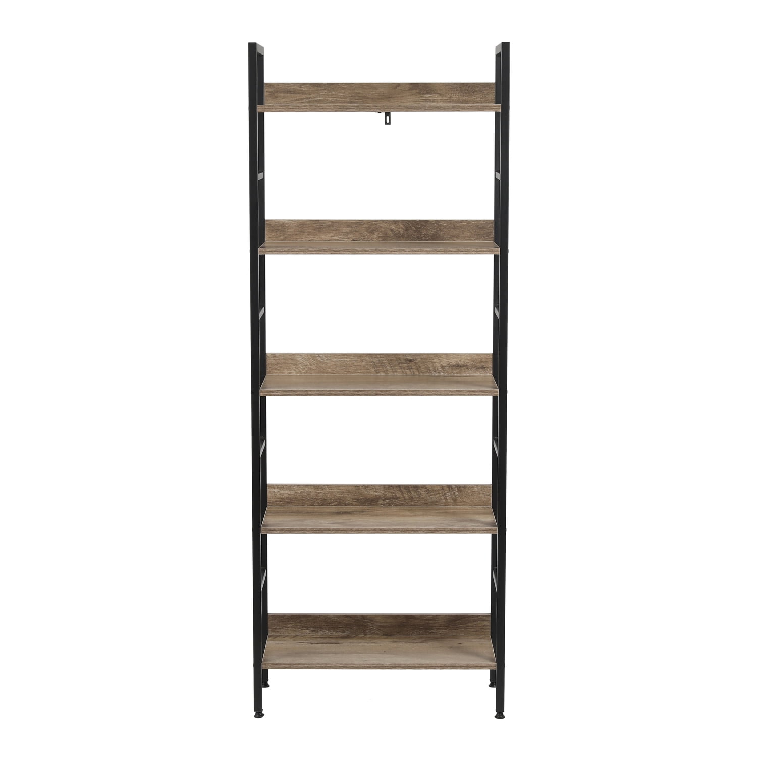 Industrial Black Metal and Wood 5-Shelf Etagere Bookcase