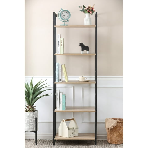 LuxenHome 5-Shelf 73" H x 23.6" W Light Oak Manufactured Wood Etagere Bookcase
