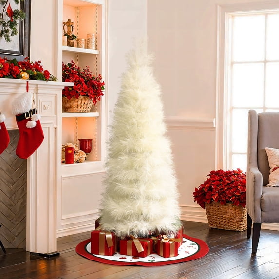 LuxenHome 5Ft Holiday Slim Artificial Pampas Grass Tree in Natural Ivory