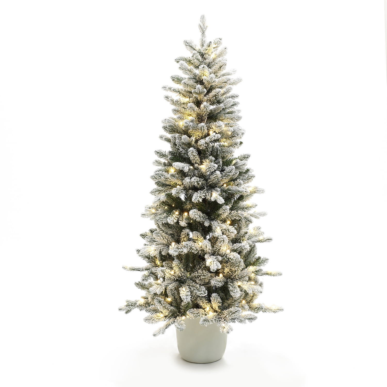 LuxenHome 5Ft Multicolored Pre-Lit Flocked Artificial Tree Potted