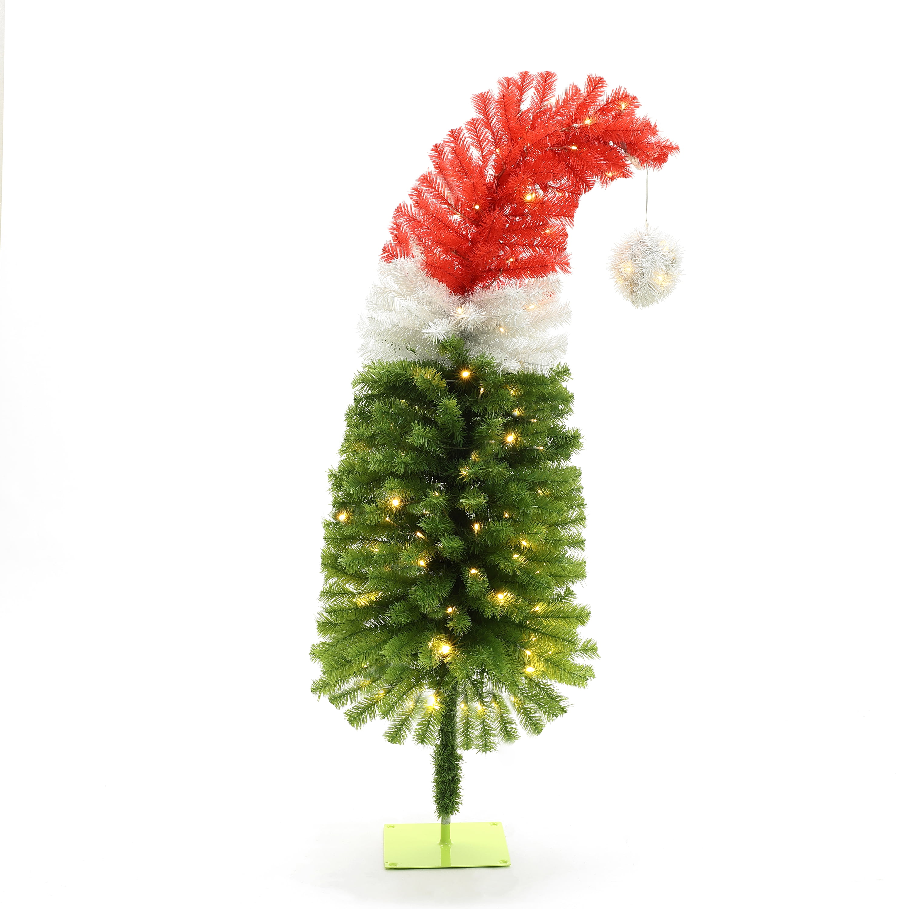 5-Foot Red, White, and Green Santa Hat Christmas Tree with LED Lights