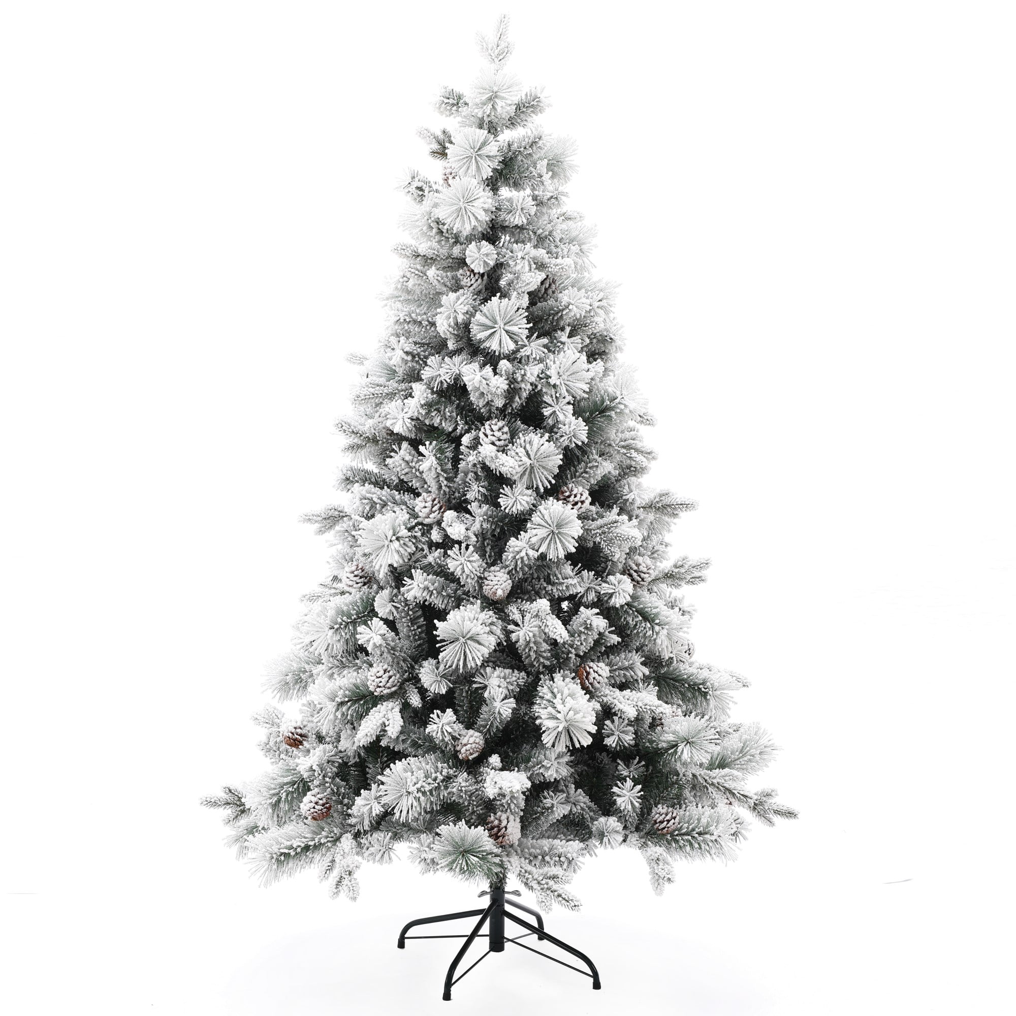 Snow-Flocked 6ft Pine Christmas Tree with Pine Cones and Clear Lights