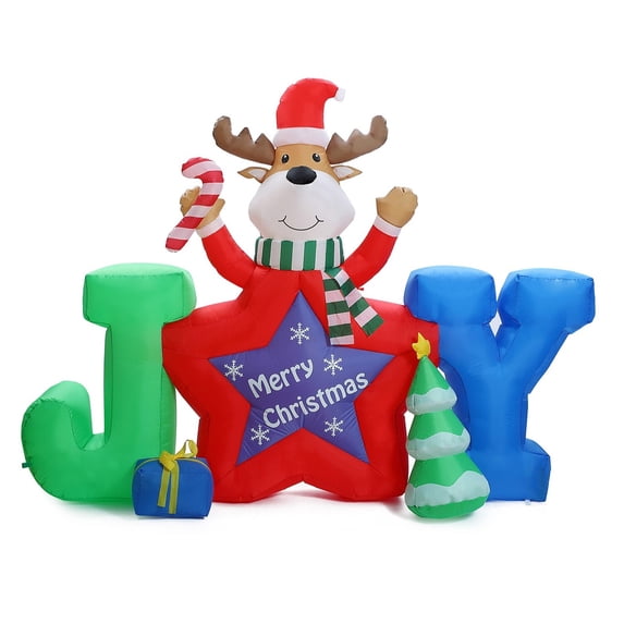 LuxenHome 6Ft L Reindeer Joy Outdoor Holiday Inflatable with LED lights
