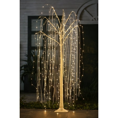 LuxenHome Pre-Lit 70.87" H White Willow LED Lighted Tree Decoration