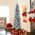 LuxenHome 7Ft Pencil Christmas Tree, Slim Tall Skinny Artificial Snow