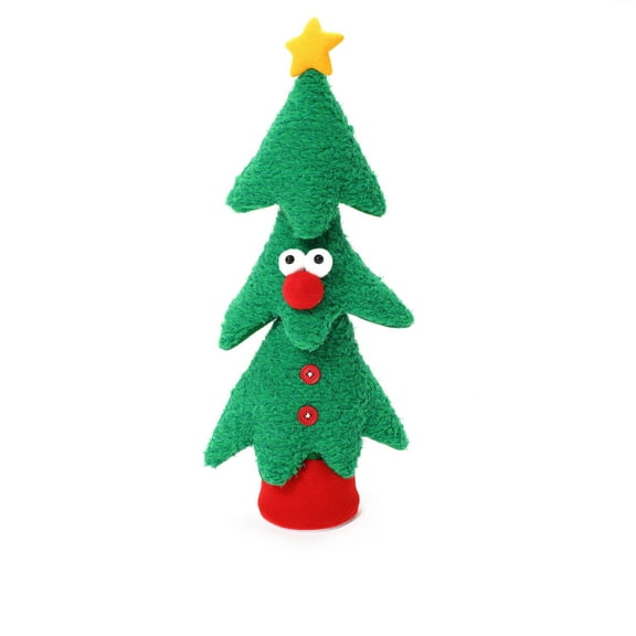 LuxenHome Animated Singing Green 17" Tall Christmas Tree Holiday Decoration, Battery Operated