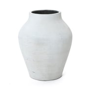 LuxenHome Antique White Cement Vase, 13.4 Tall, Decorative Accent for Tabletops and Open Shelving