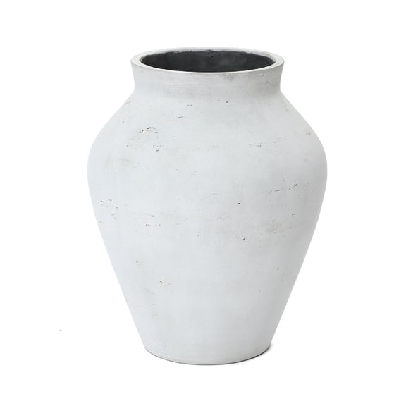 LuxenHome Antique White Cement Vase, 15.75" Tall, Decorative Accent for Floor and Tabletops