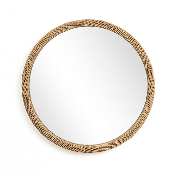 LuxenHome Bamboo Frame Round Accent and Vanity Wall Mirror