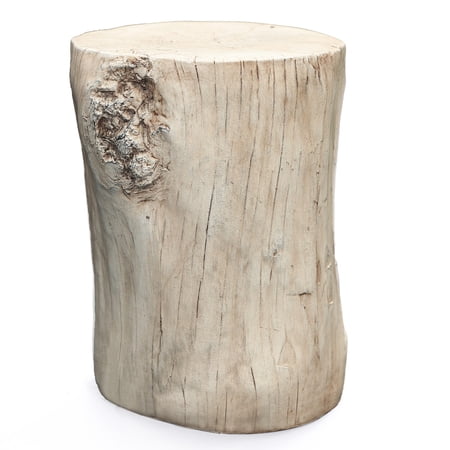 LuxenHome Beige Faux Wood MgO Indoor and Outdoor Side Table