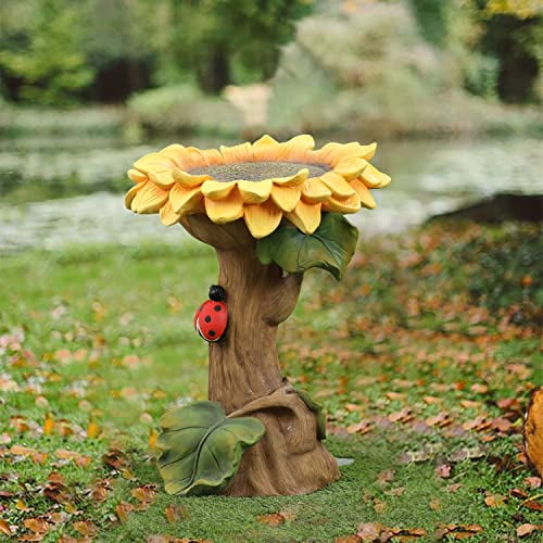 LuxenHome Bird Baths for Outdoors, 23'' Resin Sunflower Birdbath, Large