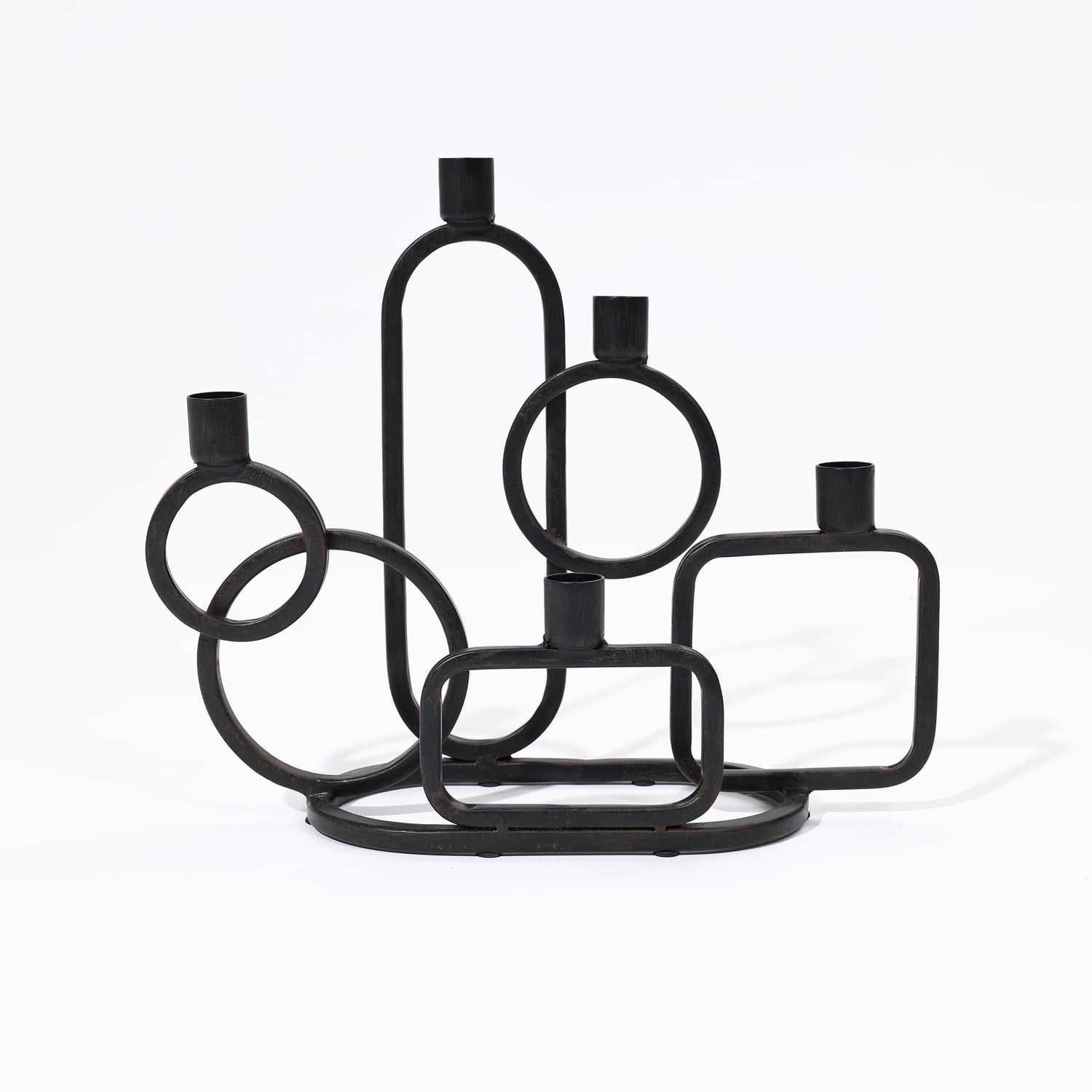 LuxenHome Black Metal 5-Taper Candle Holder Tabletop Sculpture