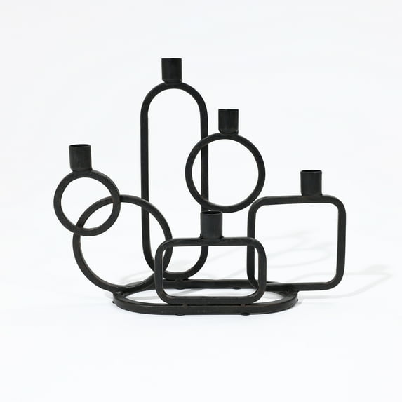 LuxenHome Black Metal 5-Taper Candle Holder Tabletop Sculpture