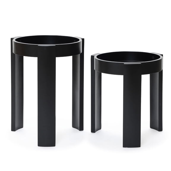 LuxenHome Set of 2 Black Nesting Tables, Space Saving Modern Round Side Table Set for Living Room, Bedroom