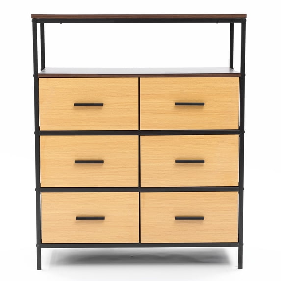 LuxenHome Black and Brown Manufactured Wood 6-Drawer 1-Shelf Accent Chest