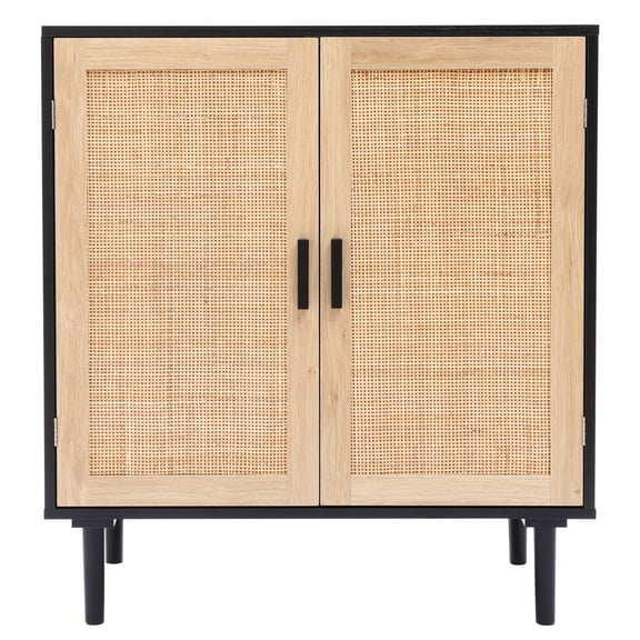 LuxenHome Black and Brown Wood 2-Door Storage Cabinet