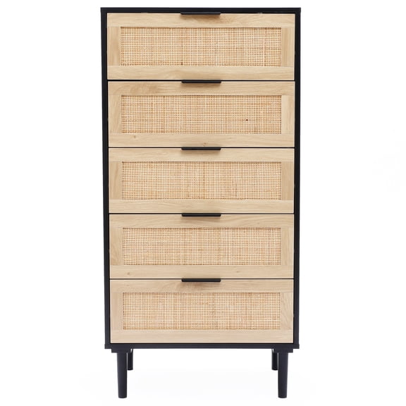 LuxenHome Black and Brown Wood 5-Drawer Chest