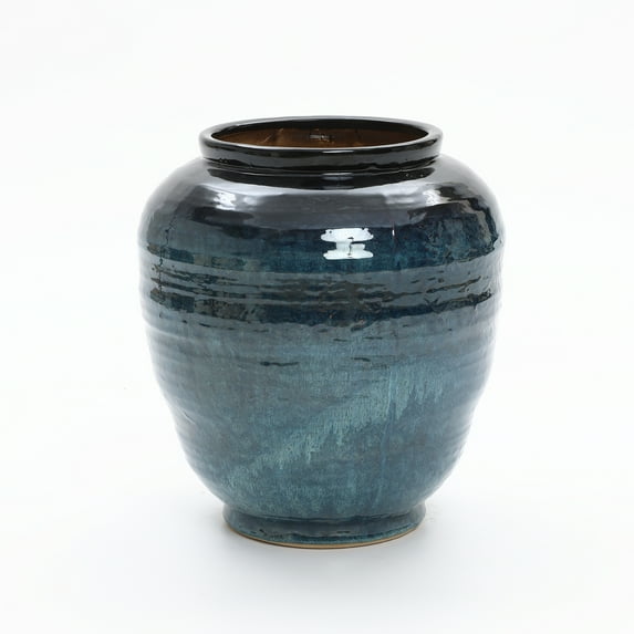 LuxenHome Blue Ripples Ceramic Vase, 17.3" High Elegant Centerpiece for Entryway or Living Room