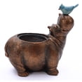 thumbnail image 1 of LuxenHome Brown MgO Hippo and Bluebird Flower Pot Planter, 1 of 10