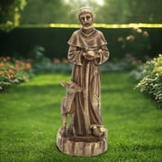 LuxenHome Saint Francis Garden Statue, 25 Fiber Stone Brown Religious Garden Sculpture, Catholic St. Francis Statue for Patio, Yard, Home, Outdoor Sculptures Decorations