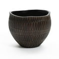 thumbnail image 1 of LuxenHome Brown with Black V-Pattern Polyresin 10-Inch Round Planter, 1 of 6