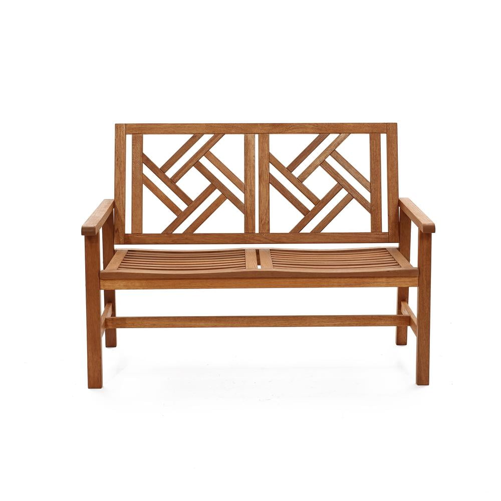 Natural Teak Finish Solid Wood Outdoor Loveseat Bench