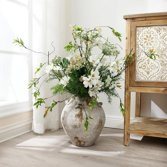 LuxenHome Ceramic Flower Vase,12'' Mottled Brown and White Vase for Living Room Decor,Jug Terracotta Vase with Handles Home Décor Accents,Rustic Vintage Vase for Home Decor