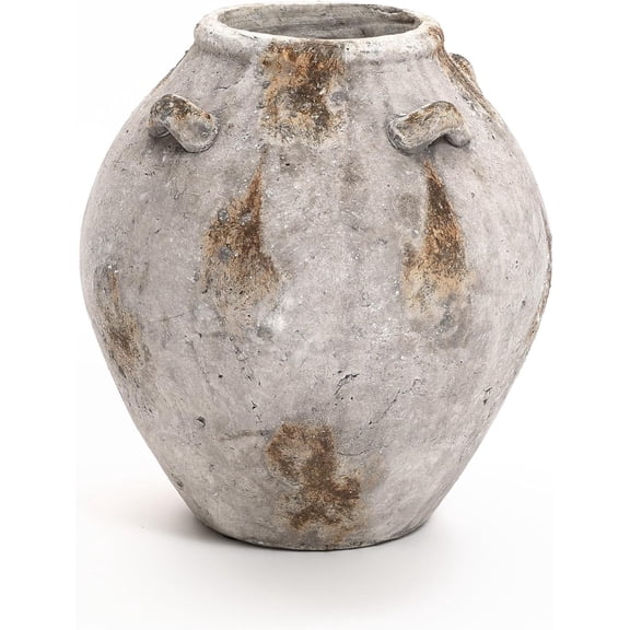LuxenHome Ceramic Flower Vase,12'' Mottled Brown and White Vase for Living Room Decor, Jug Terracotta Vases with Handles Home Décor Accents, Rustic Vintage Vases for Home Decor