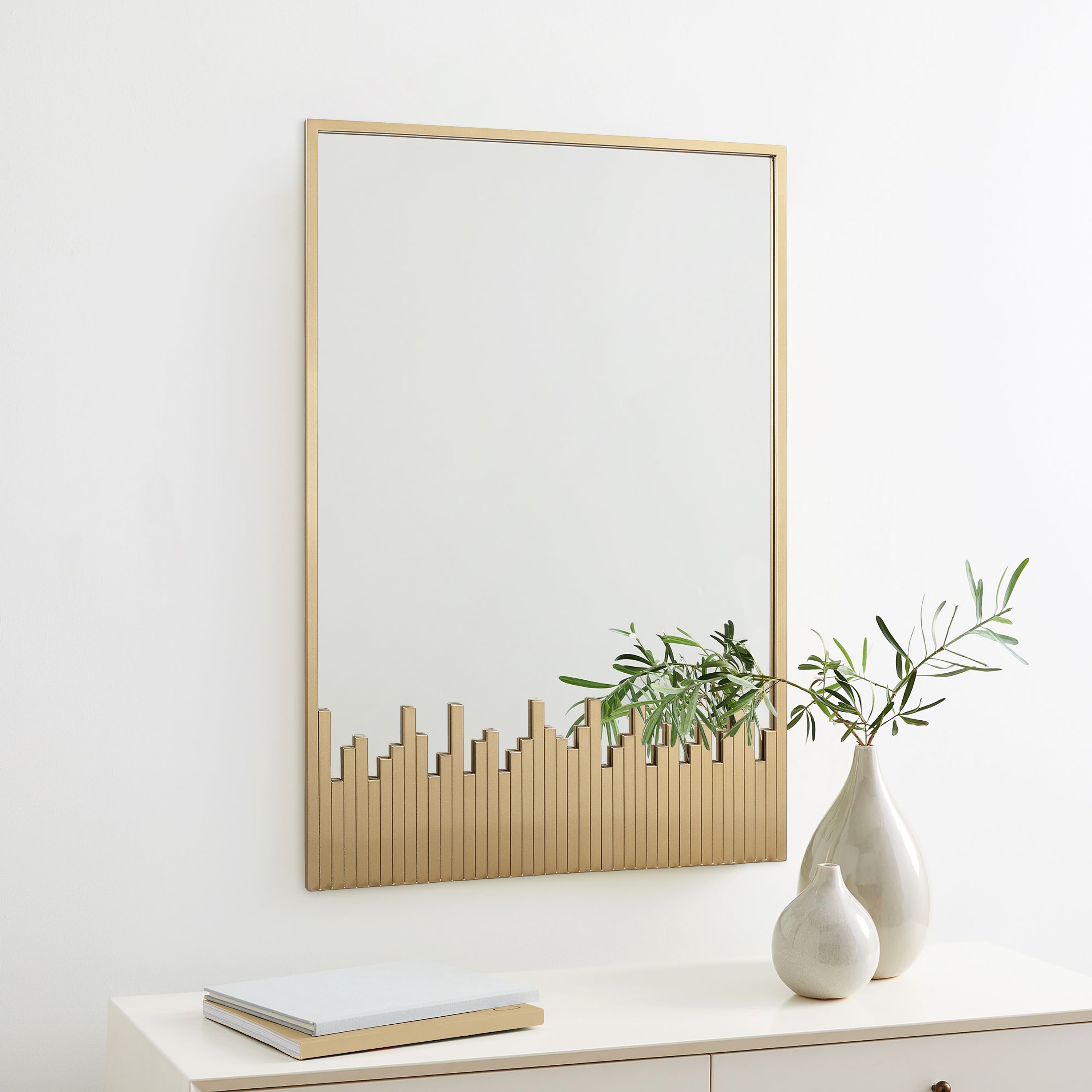 LuxenHome Cityscape Gold Metal Frame Rectangular Wall Mirror