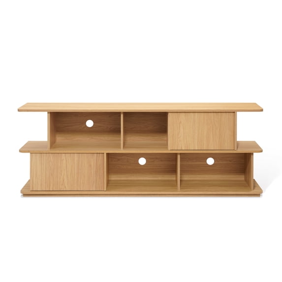 LuxenHome Compact 2-Layer TV Stand, Mixed Storage Console with Cabinets and Open Shelves