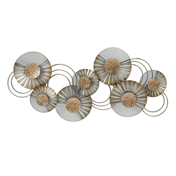LuxenHome Distressed Grey and Gold Metal Modern Flower Wall Decor