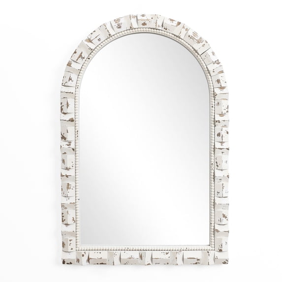 LuxenHome Distressed White Arch Rectangle 36-Inch Tall Wall Mirror, Accent and Vanity