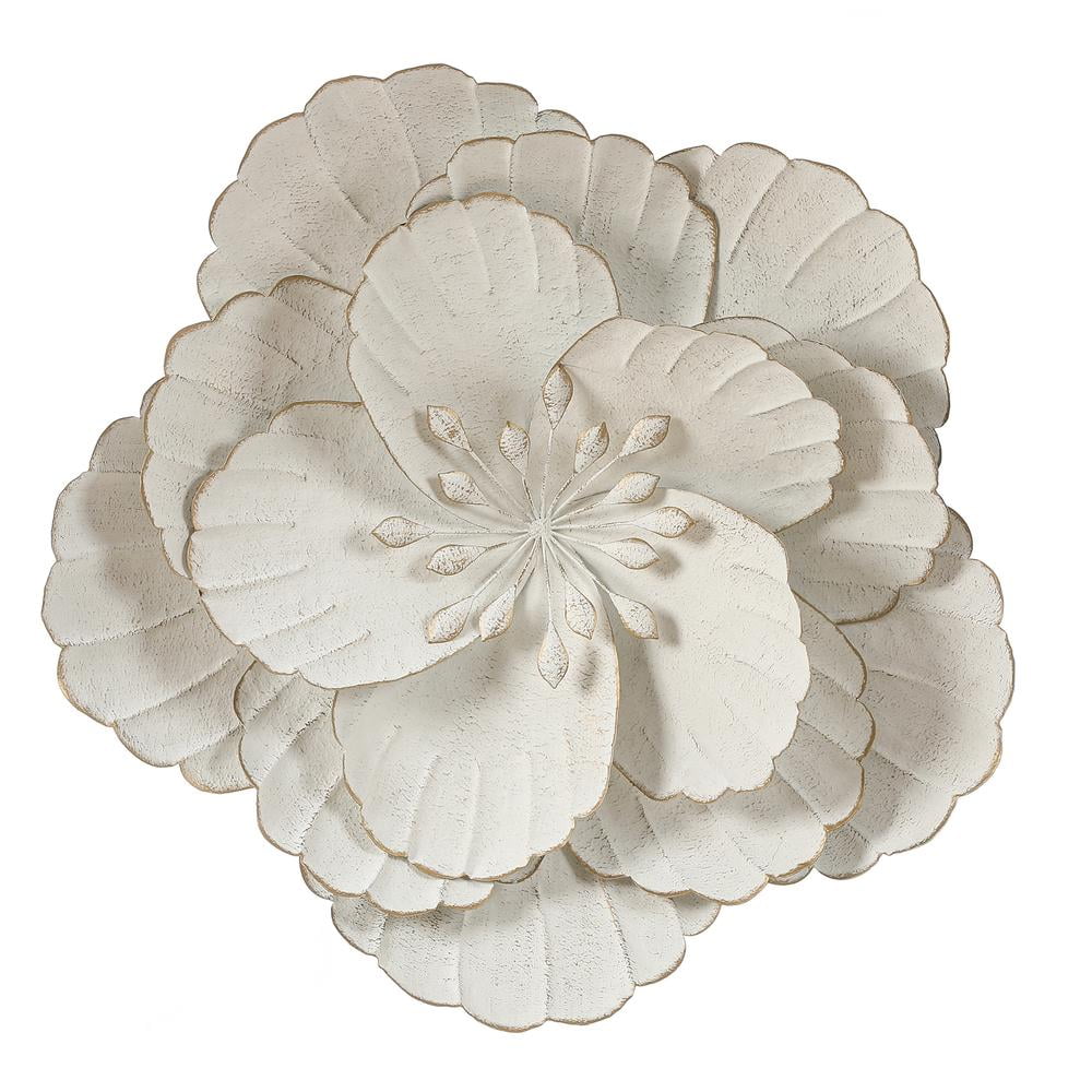 LuxenHome Distressed White Metal Flower Wall Decor