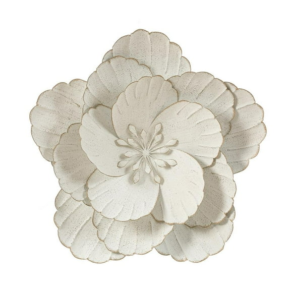 LuxenHome Distressed White Metal Flower Wall Decor