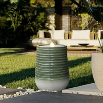 LuxenHome 20" Resin Lighted Garden Bubbling Water Fountain with Emerald Ribbed Top and Ivory Bottom