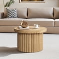 thumbnail image 1 of LuxenHome End Table, 23.6" Wide Brown Wood Fluted Round Coffee Table Modern Side Table for Living Room Round Wood Accent Table Bedroom Small Table, 1 of 9
