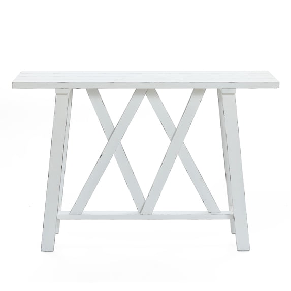 LuxenHome Farmhouse Engineered Wood Console Table in Distressed White