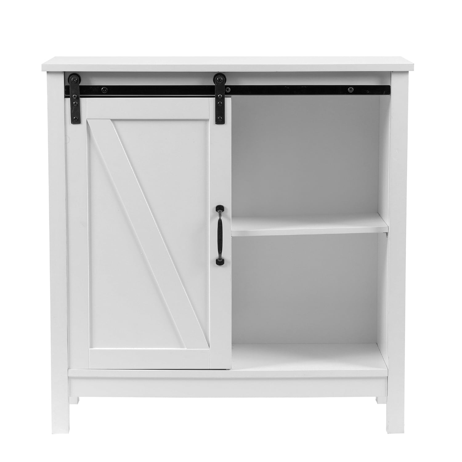 White MDF Bathroom Cabinet with Adjustable Shelving and Sliding Door