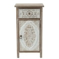 thumbnail image 1 of LuxenHome Floral Carved Wood 1-Door 1-Drawer End Table with Storage, 1 of 10