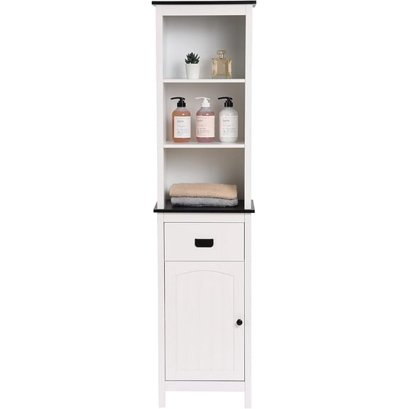 LuxenHome Freestanding Storage Cabinet, Bathroom Tall Cabinet with Doors and Shelves, Free Standing Linen Tower, Home Storage Furniture,White