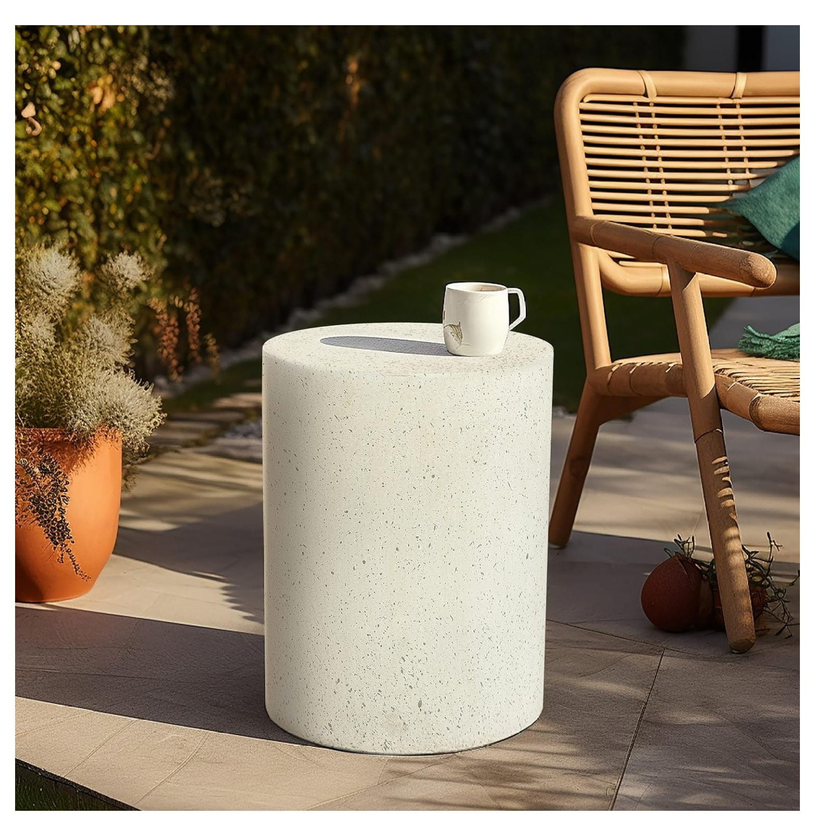 LuxenHome Garden Stool Outdoor Side Table, 18 Inch Cement Backyard