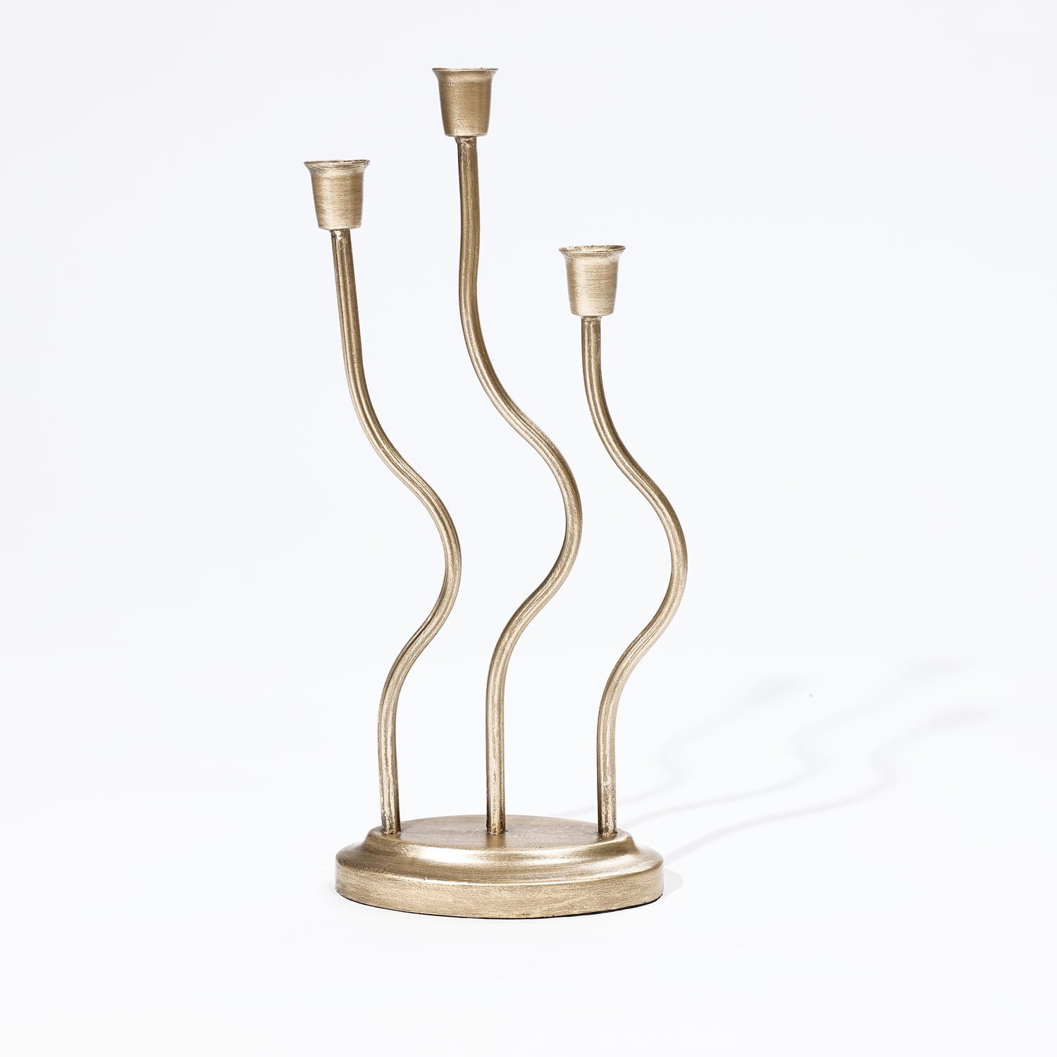 Gold Metal 3-Taper Candle Holder with Twisted Base