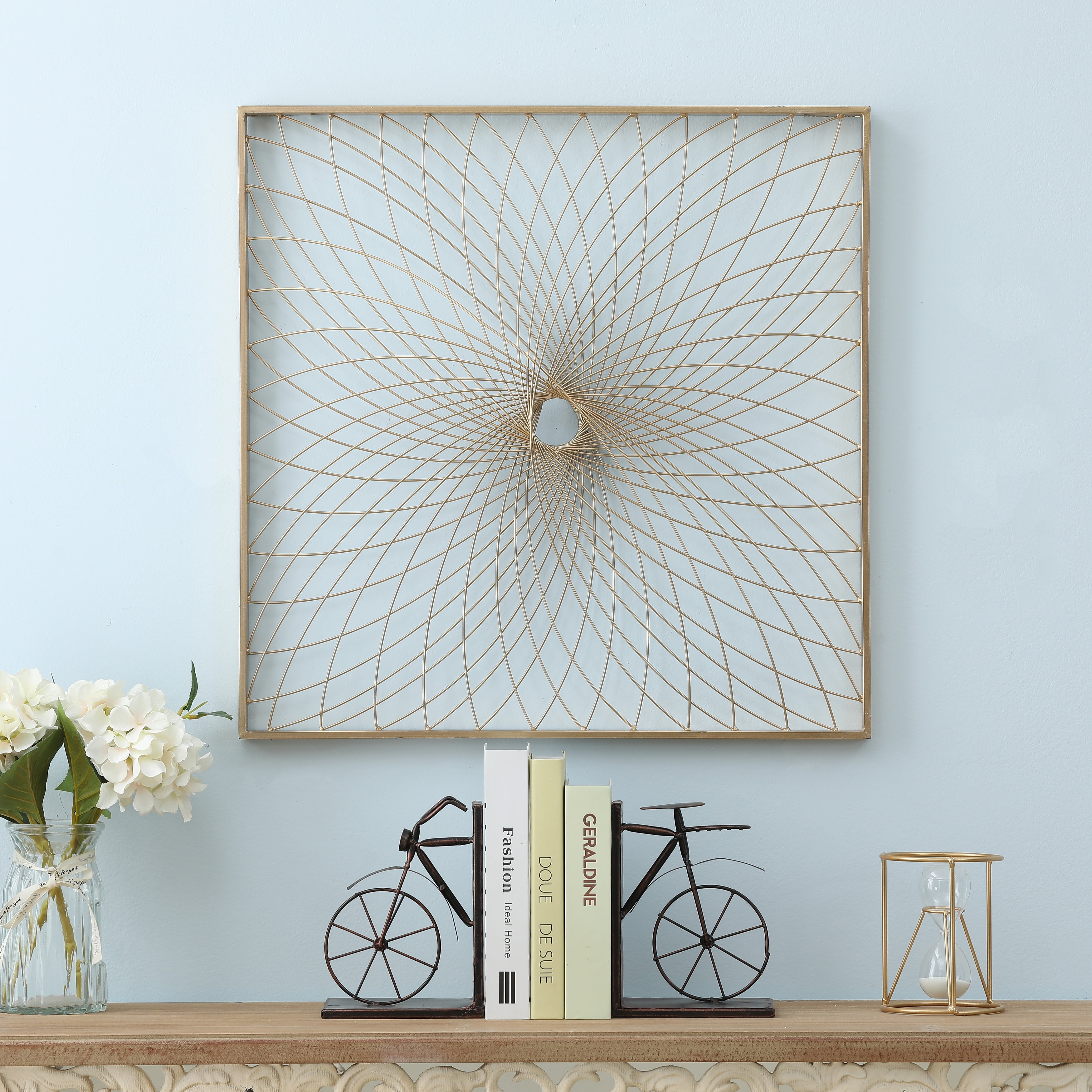 24" Gold Iron Spiral Flower Square Wall Sculpture