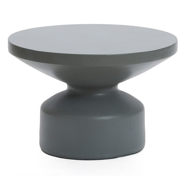 LuxenHome Gray MgO 24.2Inch Round Outdoor Coffee Table