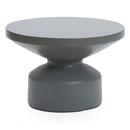 LuxenHome Gray MgO 24.2" Round Outdoor Coffee Table
