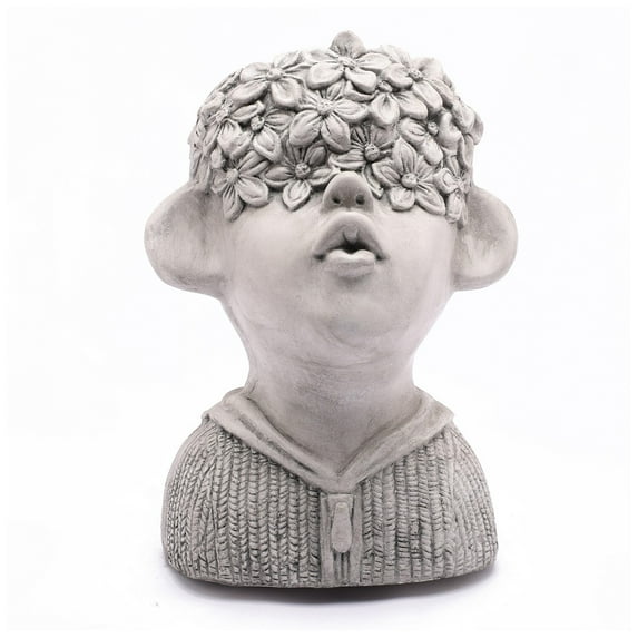 LuxenHome Gray MgO Kissing Flower Child Bust Planter
