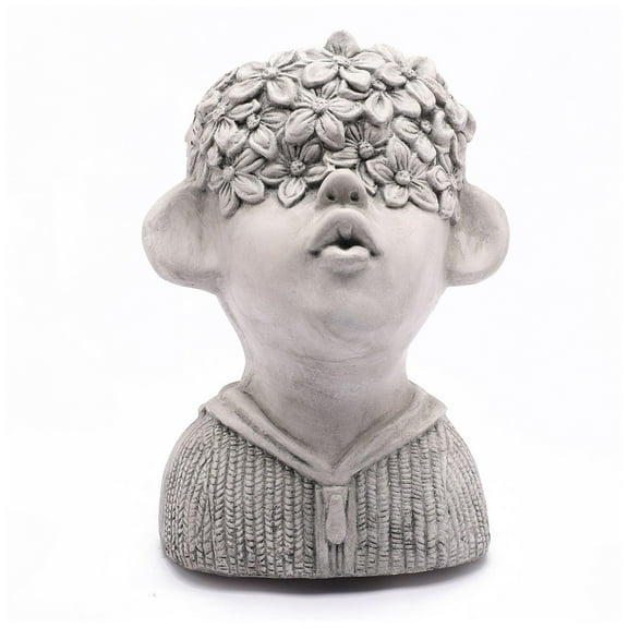 LuxenHome Gray MgO Kissing Flower Child Bust Planter