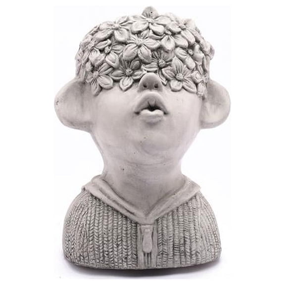 LuxenHome Gray MgO Kissing Flower Child Bust Planter