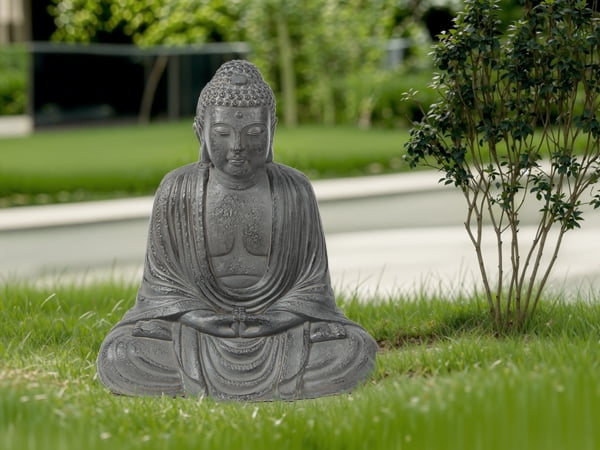 LuxenHome Buddha Statue Outdoor and Indoor, 17" Fiber Stone Meditating Buddha Garden Statues Outdoor, Zen Sculptures, Outdoor Statues for Garden, Patio, Backyard Deck