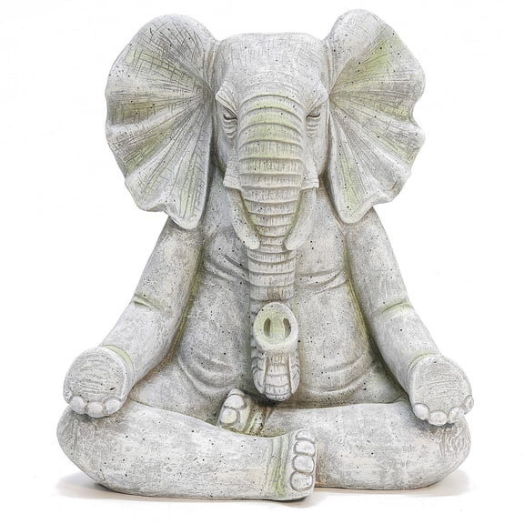 LuxenHome Gray MgO Meditating Elephant Statue